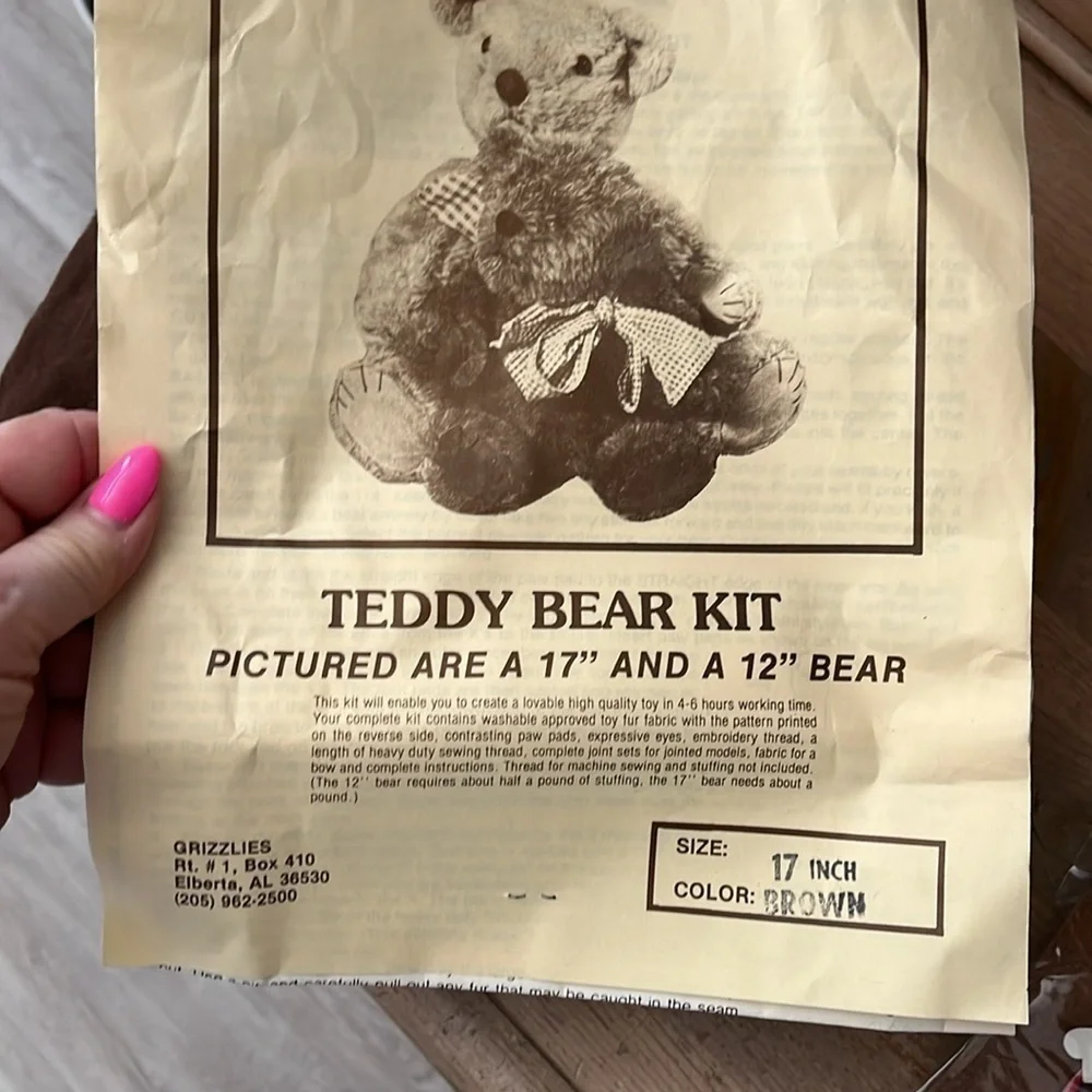 Vintage Grizzlies Teddy Bear Craft Kit 17” Brown Complete